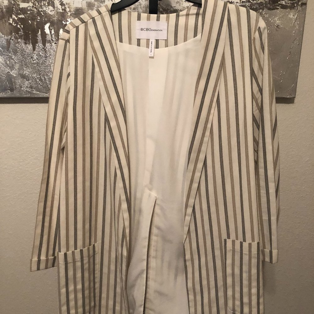 BCBG Cream With Olive And Light Tan Striped Blazer